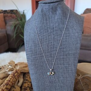 Beautiful NWOT Native American Navajo Gemstone Inlaid Buffalo Pendant & Chain 🦬